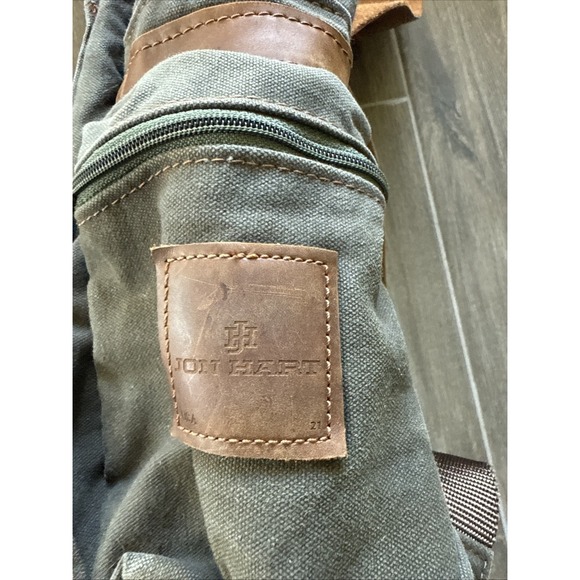 Jon Hart Scout Backpack - Canvas Dark Green & Leather - Kodi Brand - Picture 3 of 10